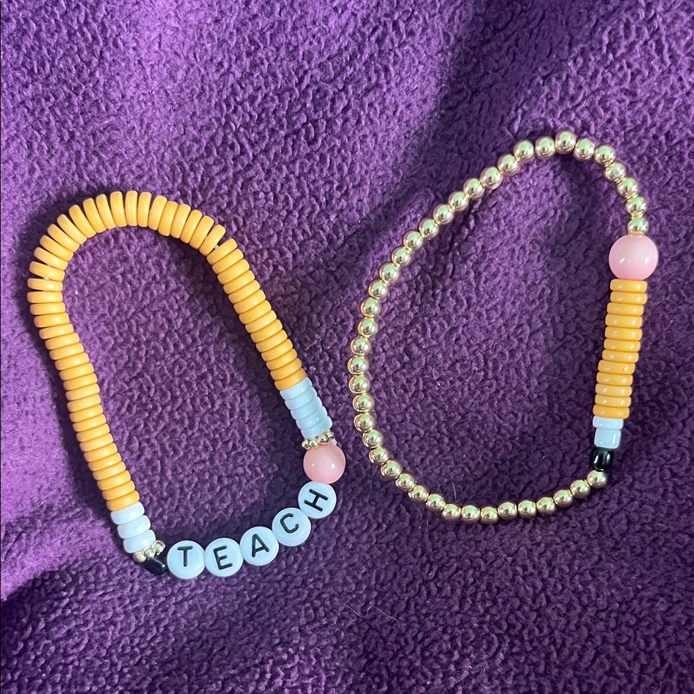 Yellow Beaded 'TEACH' Bracelet Set